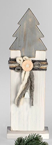 Support en bois et sapin blanc gris 56 cm objet déco hivernal pour maison