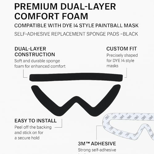 A.C.I.L. Premium Dual-Layer Comfort Foam - Kompatibel mit DYE I4 Style Paintball Maske - Schwarze Ersatzschwamm Pads