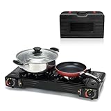 Yinleader カセットコンロ 2口 卓上 耐荷重30kg / 強火力2.5kW×2！ 強火力コンロ 防風 ブタンガス カセットガスボンベ式 2連 屋内・屋外兼用 釣りやキャンプ、バーバキューなどのアウトドアや車中泊などにも！【日本語取扱説明書付き】(薄薄型モデル - 2口型)