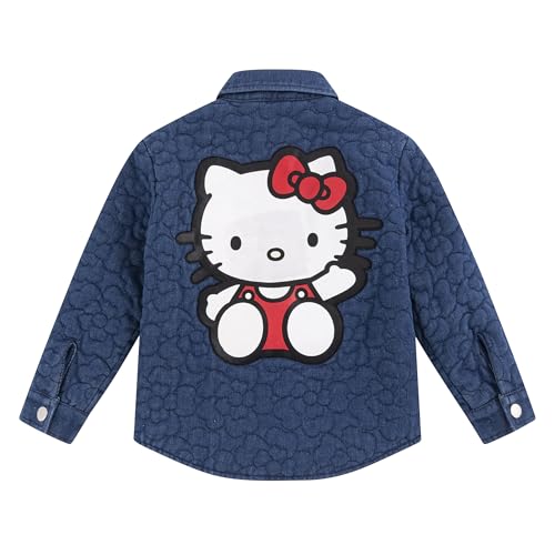 Image of Hello Kitty Sanrio Girls 3 Piece Outfit Set with Demin Jacket, Short Sleeve T-Shirt, and Flared Pants Set for Big Kids
