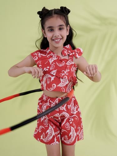 Image of AJ DEZINES Kids Cotton Sleeveless Co-ords Set for Girls - Casual Outfit | Vacation Wear |Beach Dress |Dolphin Printed Top Shorts for girls - Regular Fit