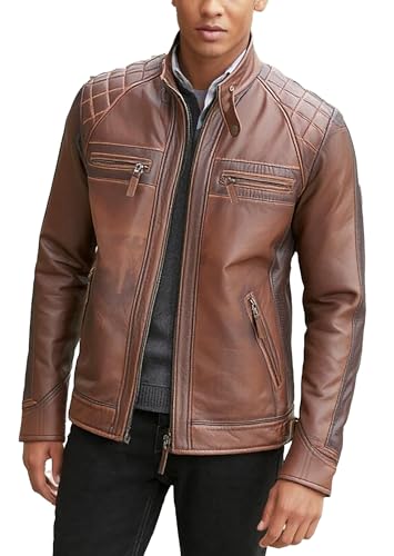 Image of Black Leather Jacket Men - Black Real Lambskin Mens Motorcycle Jacket