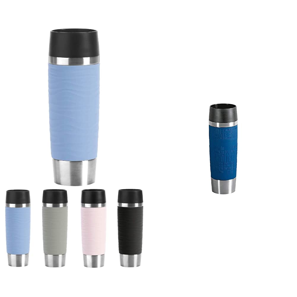 Emsa Travel Mug Waves Grande Isolierbecher N20121 | 0,5 L | Puderblau & 515618 Travel Mug Classic Grande | 500ml | Thermobecher | Isolierbecher | hält 6h heiß | Blau