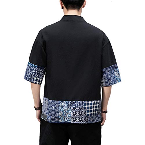 Image of PRIJOUHE Men's Kimono Jackets Cardigan Lightweight Casual Cotton Blends Linen Seven Sleeves Open Front Coat Outwear