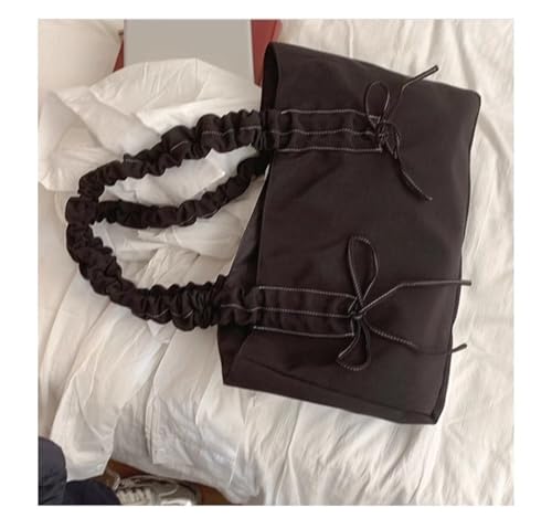 JHTPSLR Bow Tie Large Canvas Tote Bag Coquette Tote Bag Women Elegant Ribbon Bowknot Pleated Balletcore Shoulder Bag Handbag4