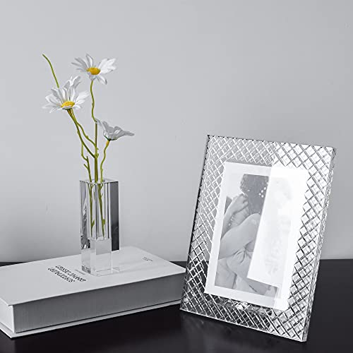 Kitcom 5X7Inch Crystal Wedding Frame Of Keepsake Photo Frames, Crystal Picture Frames With Embossed Design, Tabletop Display Decor Frame(Fit 5X7 Max Photos), Clear With Gift Box #TOP3