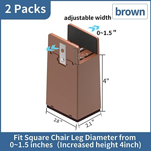 AIRUJIA Upgraded Adjustable Chair Risers with Screw Clamp, 4 Inch Lift Heavy Duty Bed Risers for Sofa Desk Table Cabinet, Fits Square Chair Leg Diameter from 1 to 1.5 Inch, (2 Pieces, Brown)