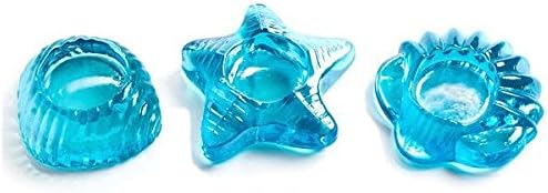 Design Imports Sea Glass Starfish and Seashell Tea Light Candle Holder Set of 3 (Aqua)