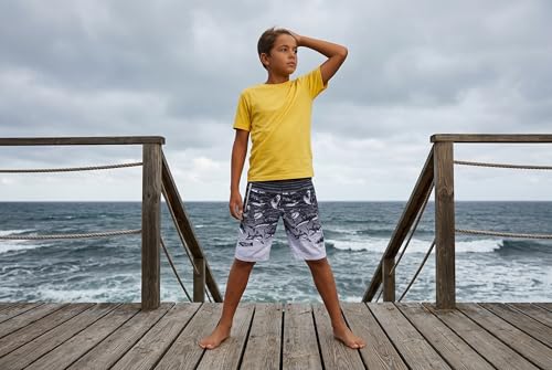 Image of Rokka&Rolla Boys' 4-Way Stretch Swim Trunks Board Shorts Bathing Suit Swimwear with Mesh Lining, UPF 50+