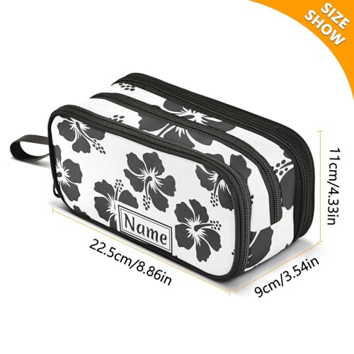 Image of Custom Tropical Hawaiian Hibiscus Flowers Pencil Case Box Boys Girls Personalized Name Large Pencil Pouch Stationery Pen Bag Organizer for Kids Adults School