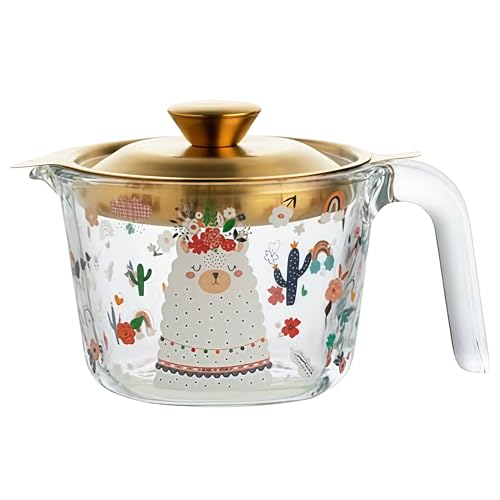 耐熱透明ガラスオイルポット、かわいい、油こし器、残留物をろ過、透明、蓋付き、多機能オイル貯蔵容器、680mlオイルポット、家庭用、レストラン向け計量カップ 高硼硅ガラス製、蓋付きのフィルター、キッチン用の油渣ー、不?鋼ー付きストレージ (金色の蓋-680m