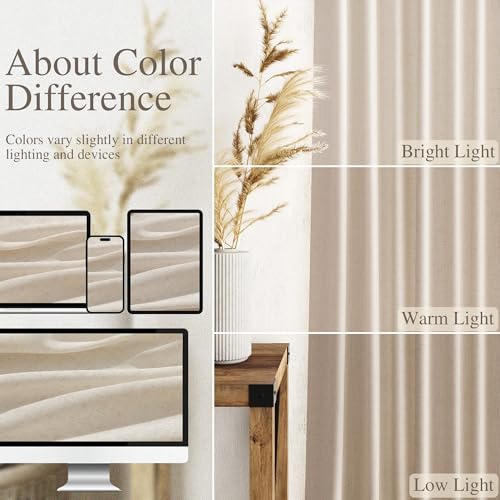 Image of Nanspring Cream Beige Linen Curtains 84 Inches Long for Living Room Light Filtering Semi Sheer Curtain Back Tab Modern Farmhouse Decor Elegant Luxury Coastal Drapes for Bedroom Office 52x84,2 Panels