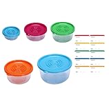 Godneei Fiambrera 5 Piezas, Tupper Congelador de Plástico con Tapa, Envases con Tapa Hermética, Tupper Plástico Redondo para Microondas, Tapers para Comida Hermético
