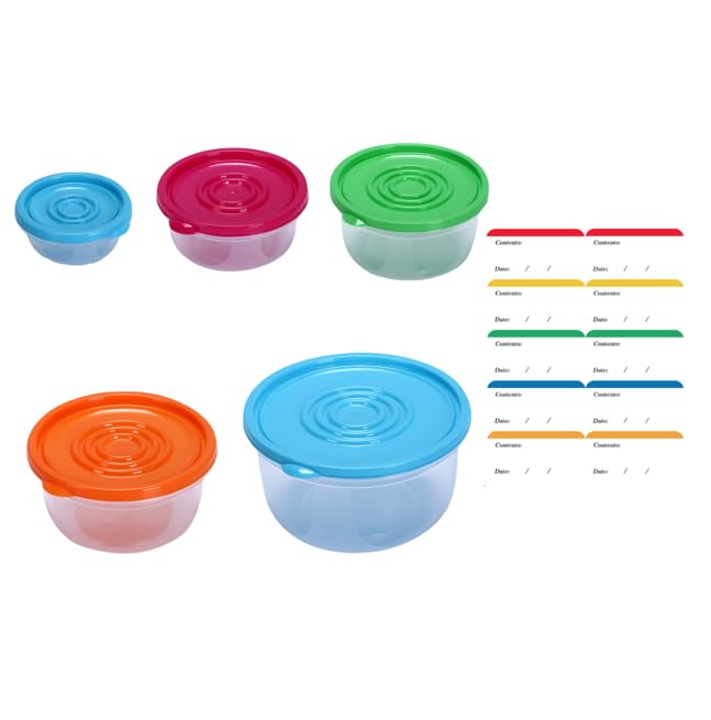 Godneei Fiambrera 5 Piezas, Tupper Congelador de Plástico con Tapa, Envases con Tapa Hermética, Tupper Plástico Redondo para Microondas, Tapers para Comida Hermético