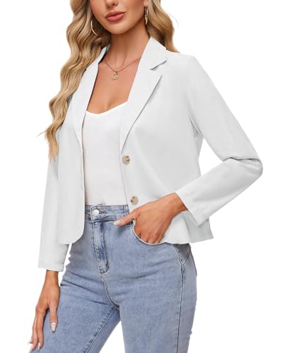 MINTLIMIT Cotton Linen Blazer for Women Button Front Long Sleeve Suit Jacket Lightweight Casual Work Office Blazer Tailored Outfit,White,M3
