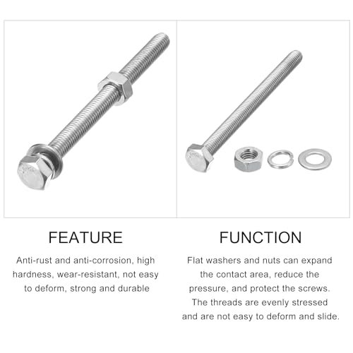 Image of METALLIXITY Hex Head Screws Bolts, Nuts, Flat & Lock Washers Kits (M8-1.25x100mm) 6 Set, Stainless Steel Fully Threaded Machine Screws Bolt Set - for Home Appliance Equipment