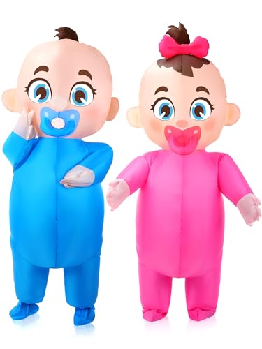 Ramede 2 Pcs Giant Inflatable Baby Costume 96 Inch Gender Reveal Ideas Boy and Girl Blow Costume Outfit for Adult Baby Shower Gender Reveal Party Halloween Christmas Cosplay Supplies