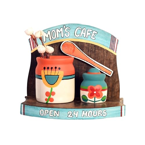Image of AAKRITI ART CREATIONS Mom's Cafe Dining Room Wall Decor Ensemble with Hand Painted Pots | Floral Art, Matte Finish | Wooden & Ceramic Wall Mount Shelf Decor for Kitchen & Dining Space