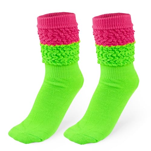 Flagsky Neon Slouch Socks 80s 90s outfits for women Soft Extra Long Scrunch Knee High Leg Warmers Perfect for Party