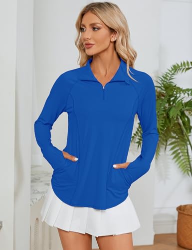 Image of LOMON Women Long Sleeve Shirts Sun Protection 1 /4 Zip Summer Quick Dry Hiking Shirts Quarter Zip Pullover for Women
