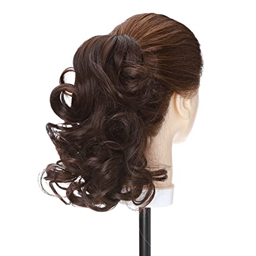 12” Short Curly Claw Ponytail Extension Clip In On Hairpiece With Jaw/Claw Synthetic Fluffy Pony Tail One Piece(12"Curly,Medium Brown) #TOP6