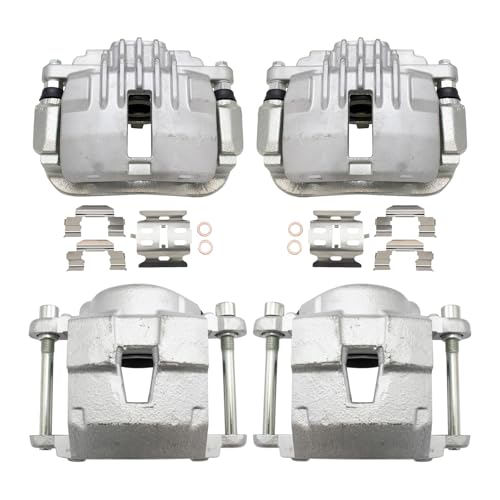 Image of TRQ Front and Rear Brake Caliper Set Zinc Coated Brackets Compatible with 1998-2003 Chevrolet S10 1998-2003 GMC Sonoma 1998-2000 Isuzu Hombre