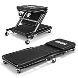 DNA Motoring 36 Inches Folding 2 in 1 Rolling Z Creeper, Adjustable Roller Garage Chair Lay Down or Sit, 6 Pcs Casters, 330 LBS / 150kg Weight Capacity, Black, TOOLS-00493