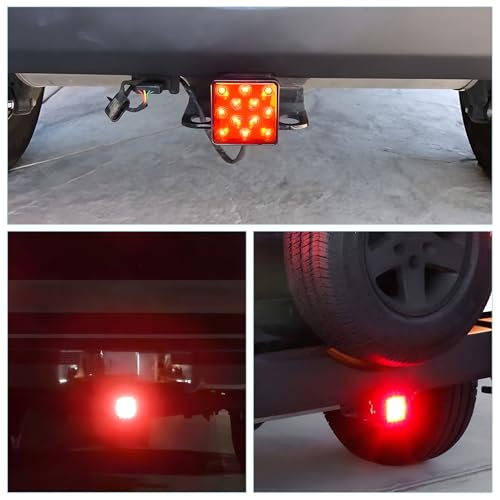 Image of 15 LED Brake Light Trailer Hitch Cover, 12V Smoked Lens Square Brake Tail Light Fit 2 inch Receiver, Waterproof LED Towing Hitch Lights Exterior Accessories for Truck Trailer SUV