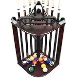 Pool Cue Rack - Pool Stick Holder Corner Rack With 16 Ball Holders & 6 Pack Of Chalk - Rubber Circle