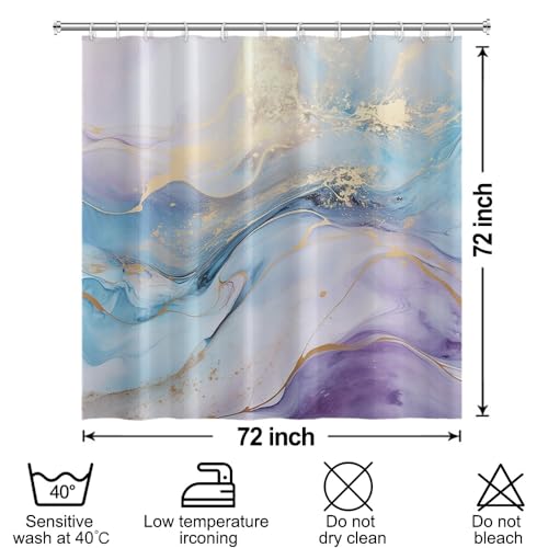Rideau de douche anti éclaboussures marbre imprimé violet et bleu - 3