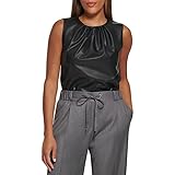 Calvin Klein Women's Sleeveless High Neck Suiting Blouse, Black, 12