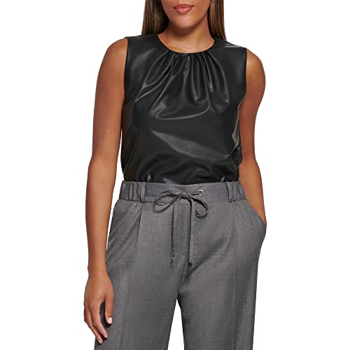 Calvin Klein Women's Sleeveless High Neck Suiting Blouse, Black, 6