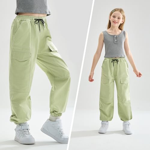 Image of Rolanko Girls Cargo Pants for Kids Loose Streetwear Hip Hop Dance Cotton Cargo Jogger Pants for Kids 4-15 Years