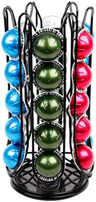 Coffee Pod Holder for Nespresso Vertuo Compatible with Vertuoline Pods Rotating Organizer Coffee Pods Storage 30 Plus PCS (Black Metal)