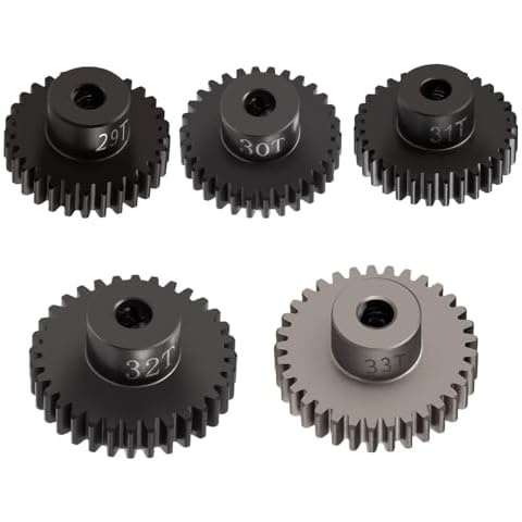 BRKRC 5pcs Motor Gears Aluminum 48P 3.175mm Pinion Gear Set for Arrma HPI Losi Axial Tra-xxas Tamiya RC Car Truck Buggy Upgrade(29T 30T 31T 32T 33T) Cover