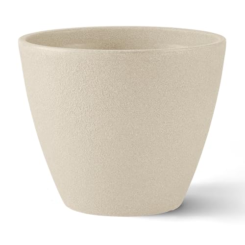 ARBORA 16\" Valencia Polyresin Indoor and Outdoor Planter with Classic Cream Finish - Durable, Weatherproof, Lightweight, Large Plant Pot for Patio, Garden, Deck, Entryway