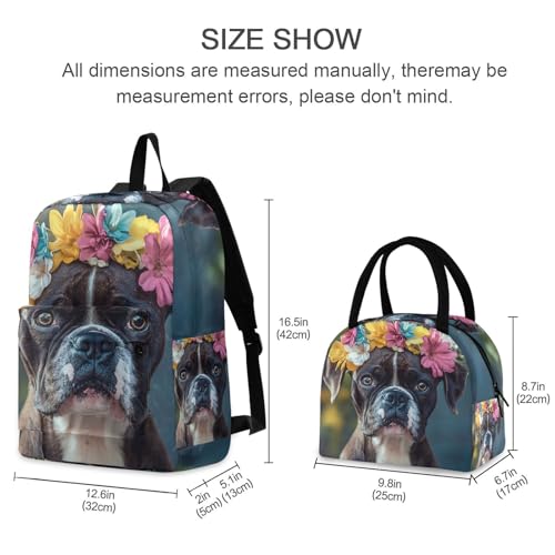 Backpack Lunch Box Set Large Capacity Travel Backpacks and Insulated Lunch Bag for Commute Hiking Picnic Floral Dog Print2
