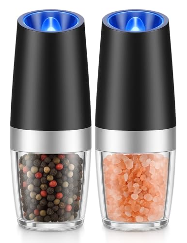 Bushora Electric Salt and Pepper Grinder Set Battery Powered-Automatic Salt and Pepper Mill Grinder with Adjustable Coarseness, Electric Salt Shakers, LED Light, Refillable-