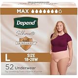 Depend Silhouette Adult Incontinence &amp; Postpartum Bladder Leak Underwear for Women, Maximum Absorbency, Large, Pink, 52 Count (2 Packs of 26), Packaging May Vary