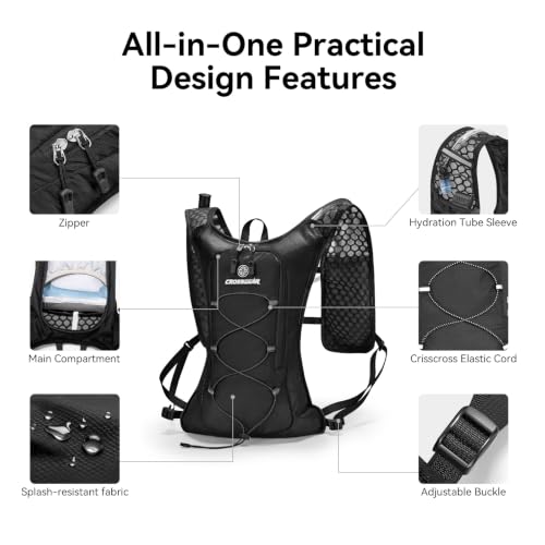 CROSSGEAR Hydration Running Vest with 1.5L Water Bladder-BPA Free, Black - image 4