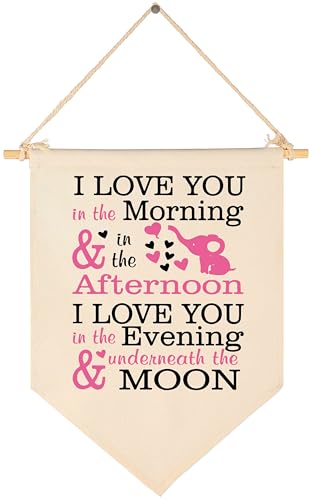 Image of I Love You in the Morning and in the Afternoon -Canvas Hanging Flag Banner Wall Sign Decor Gift for Baby Kids Girl Boy Nursery Teen Room Front Door