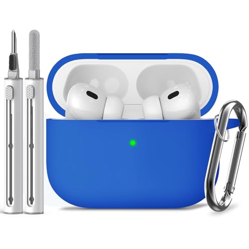 Inesore Compatible with Airpods Pro 2nd/1st Case Cover,Silicone Protective Case for Apple Airpods Pro 2nd/1st Generation Charging Case with Keychain and Cleaner Pen,for Women Men(Azure Blue)