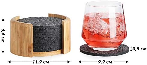 Sidorenko Felt Coasters Round for Glasses - Set of 10 Incl. Box - Design Glass Coasters in Dark Grey for Drinks, Cups, bar, Glass - Drink Coasters Felt Coasters