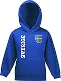 Schweden Sweden Fußball WM Fanshirt Gruppen Kinder Hoodie Kapuzenpullover Mädchen Jungen Fan Trikot Sverige, Größe: 140,Royal Blau