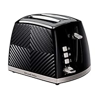 Russell Hobbs Groove 2 Slice toaster, RHT722BLK, Textured Design, 3 Functions, 6 Shade Settings, Extra Wide Slots, Black