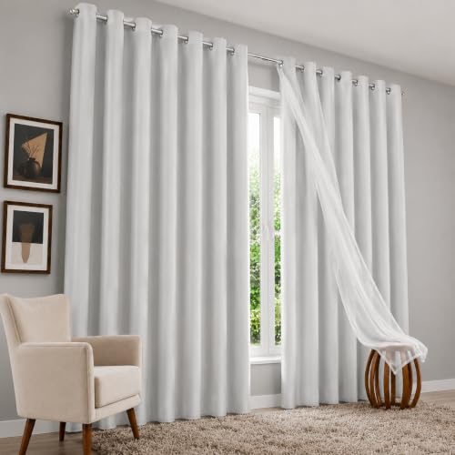 Cortina Blackout em Tecido com Voil para varão Simples Ilhós Cromado - 4,00m x 2,70m - Decoração para sala e quarto (Branco Gelo)
