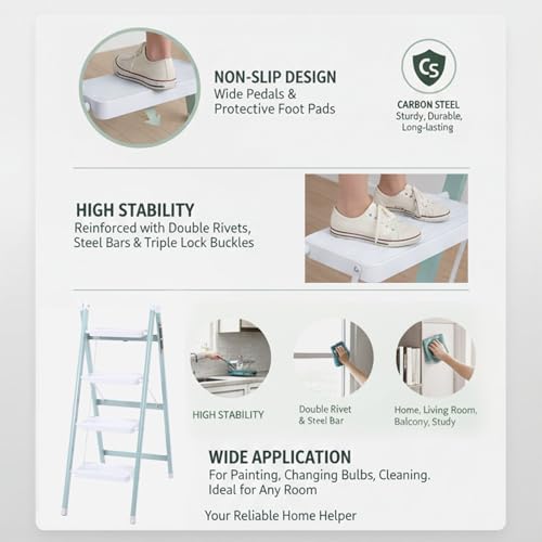 Escalera plegable para el hogar de 4 peldaños con taburete de acero resistente 5