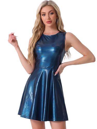 Image of Allegra K Women's Metallic Sleeveless High Waist Club Party Disco Holographic Dress
