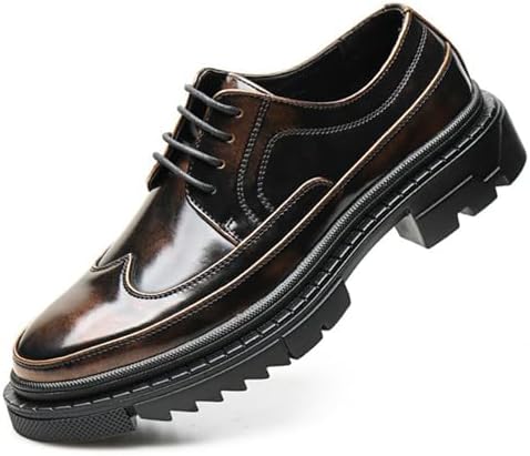 Mens Platform Wingtip Oxfords Comfortable Round Toe Lug Thick Sole Brogues for Dress Business Work Office