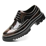 Mens Platform Wingtip Oxfords Comfortable Round Toe Lug Thick Sole Brogues for Dress Business Work Office (Brown,11)